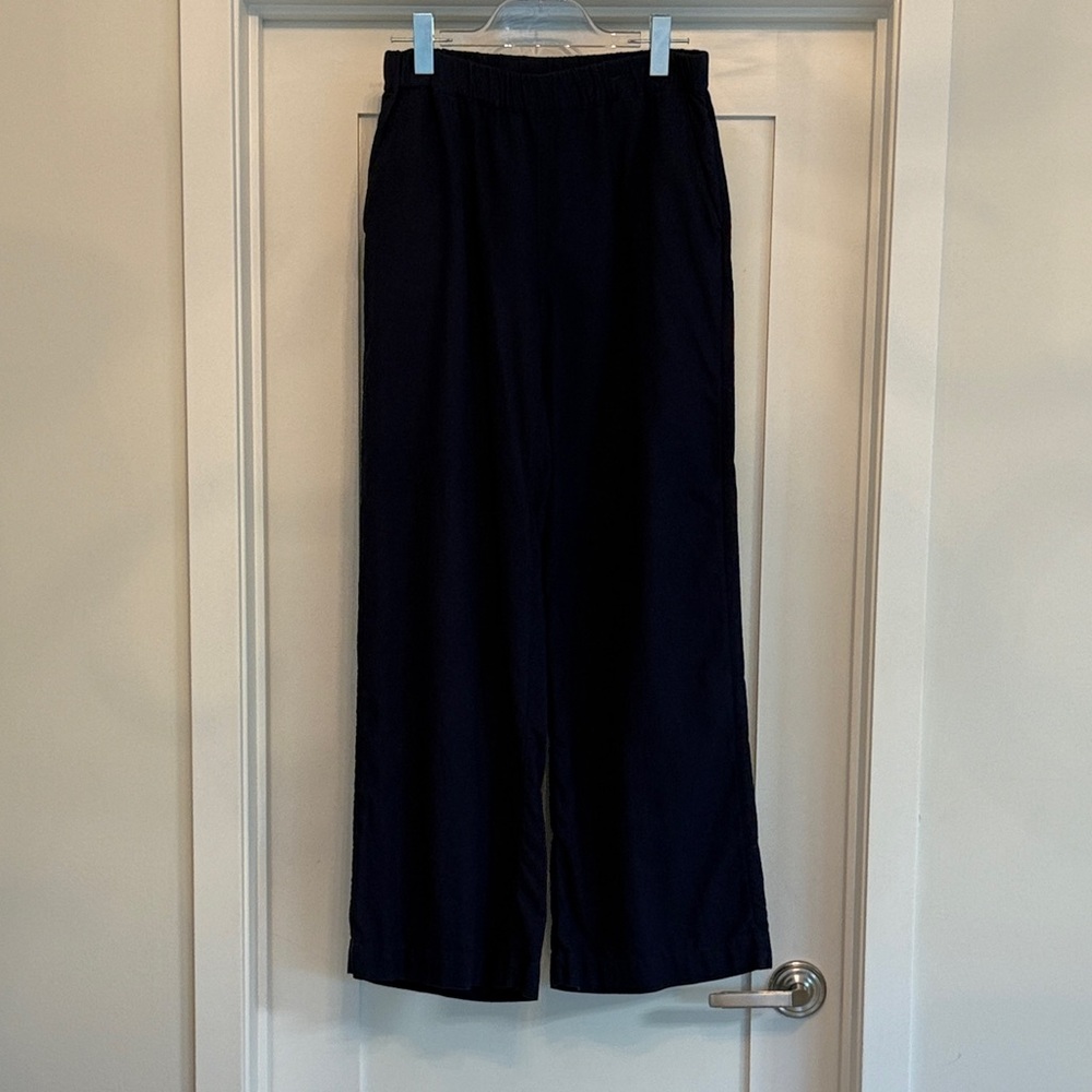 Navy blue Linen/Rayon Wide-Leg Pants